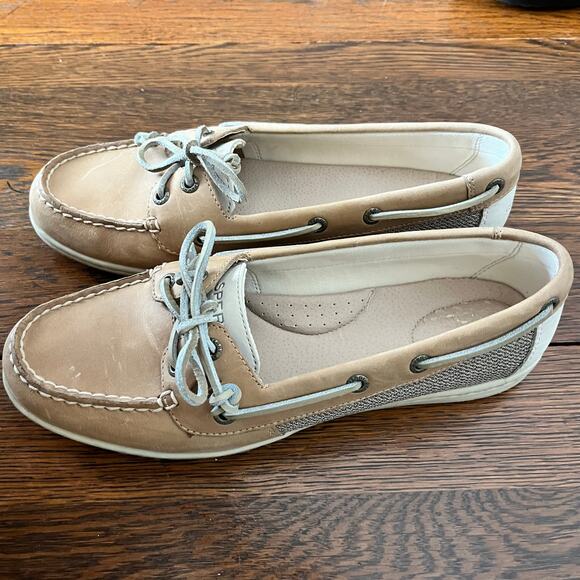 Sperry Top Sider Angelfish Linen Oat Beige Women Memory Foam Boat Shoes: Sz 9.5 - Picture 5 of 10